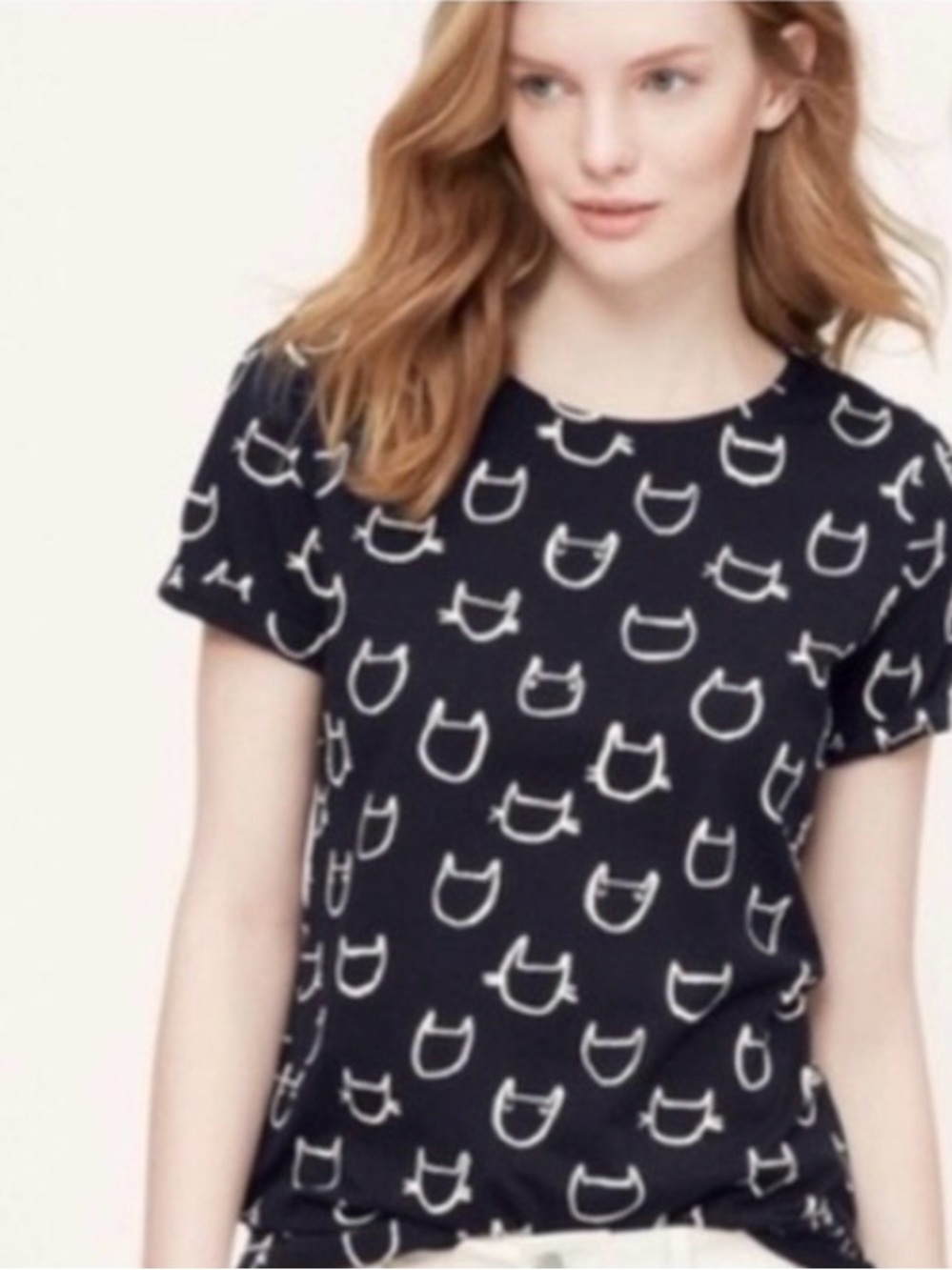 LOFT Black Cat Print Tee